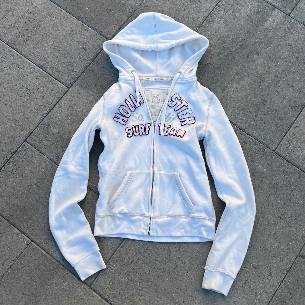 Hollister Surf Team Full Zip Hoodie White Graphic Sweatshirt Small